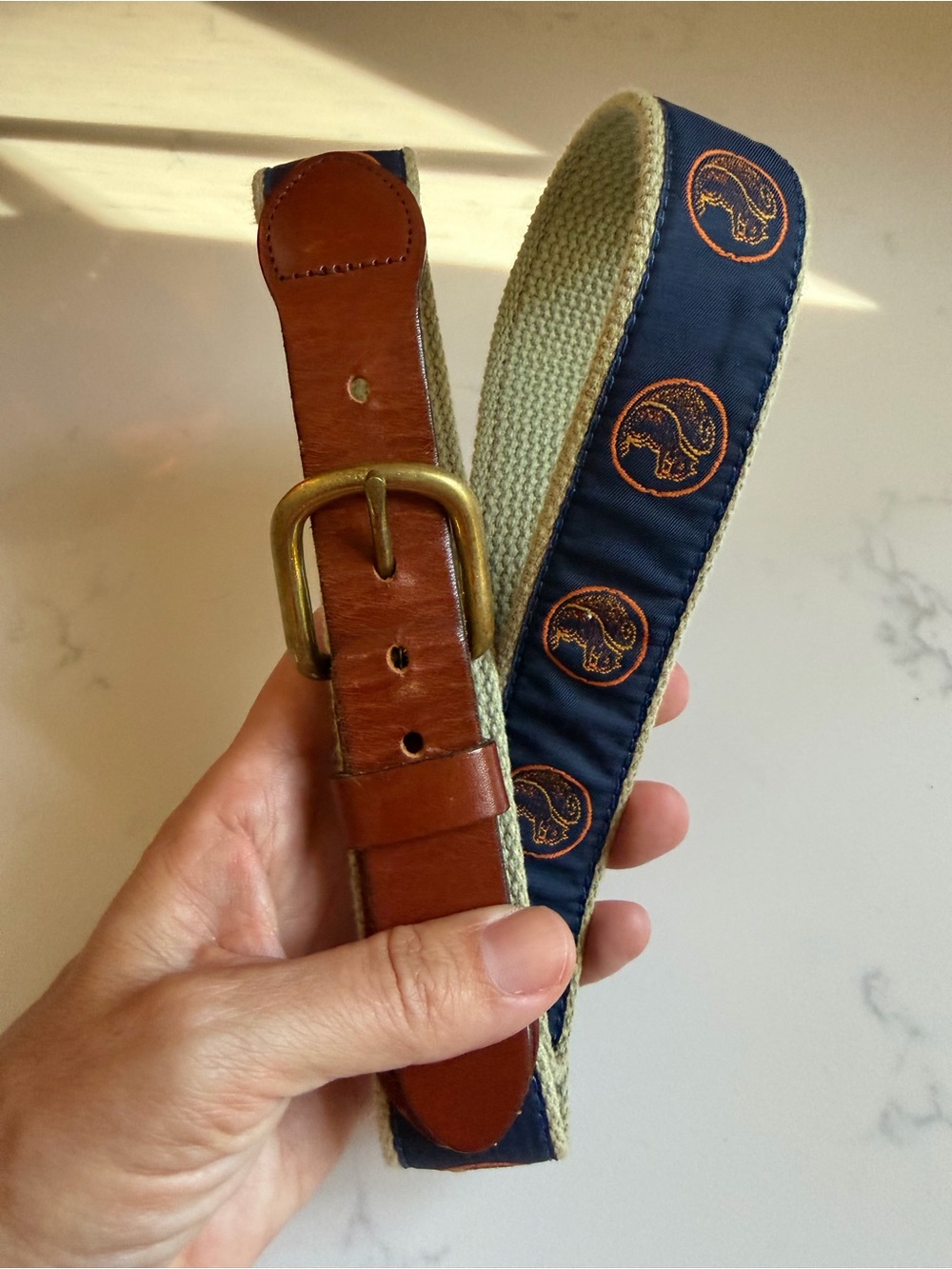 Vintage Leather Man Ltd Squirrel Motif Belt Sz 34 Top Grain Leather Brass Buckle
